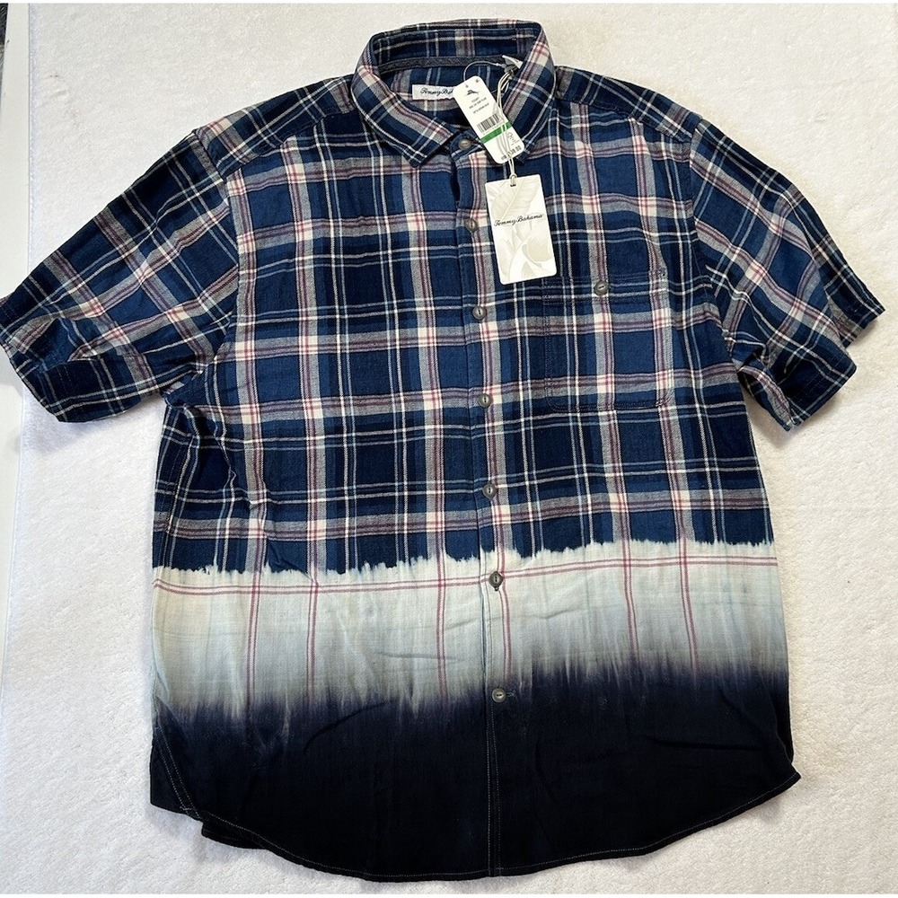 Tommy Bahama Mens Size L Blue Soul California Surf Plaid Button Down Shirt New